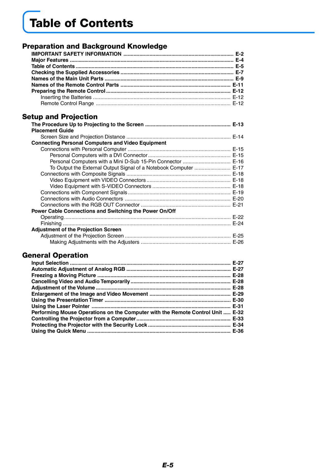 Epson U7-132, U7-137 user manual Table of Contents 