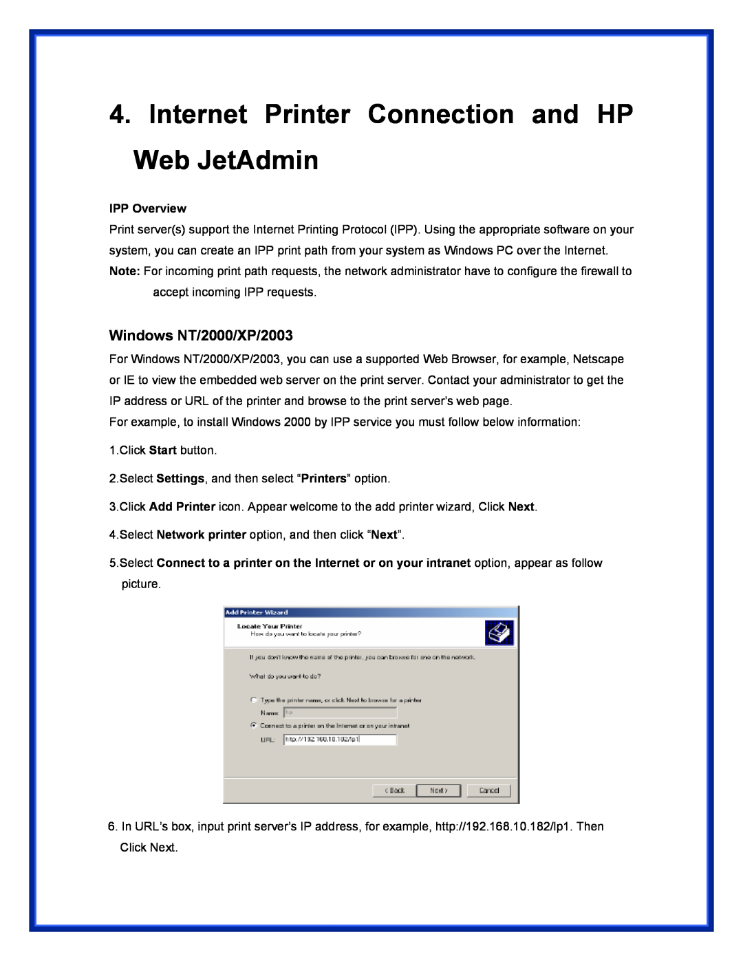Epson (USB 2.0) user manual Internet Printer Connection and HP Web JetAdmin, Windows NT/2000/XP/2003, IPP Overview 