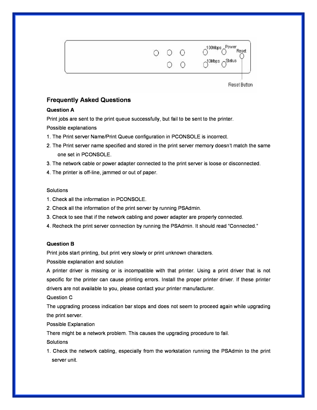 Epson (USB 2.0) user manual Frequently Asked Questions, Question A, Question B 