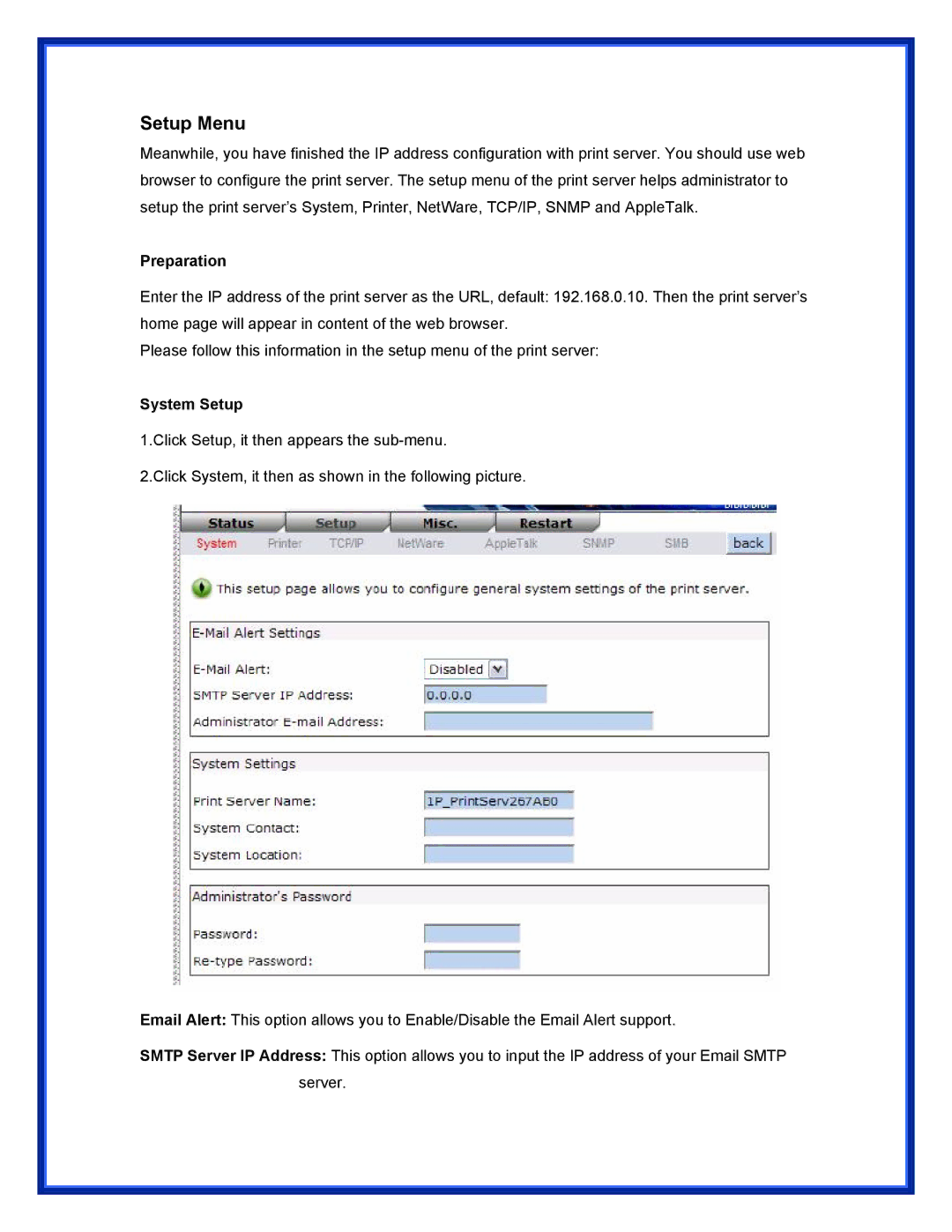 Epson (USB 2.0) user manual Setup Menu, System Setup 