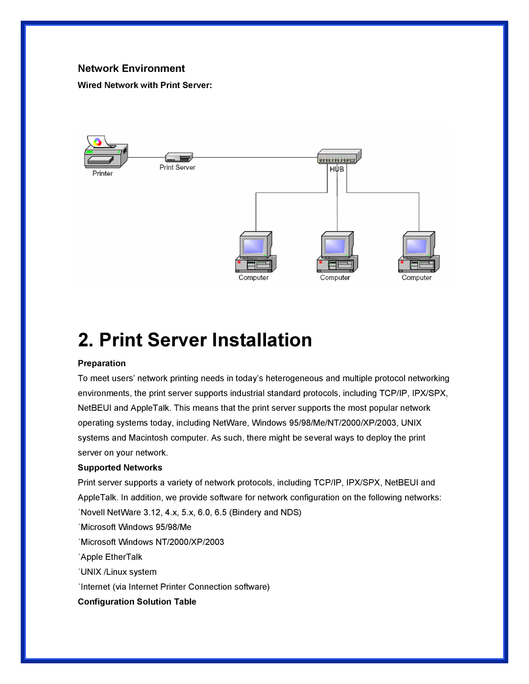 Epson (USB 2.0) user manual Print Server Installation, Network Environment 