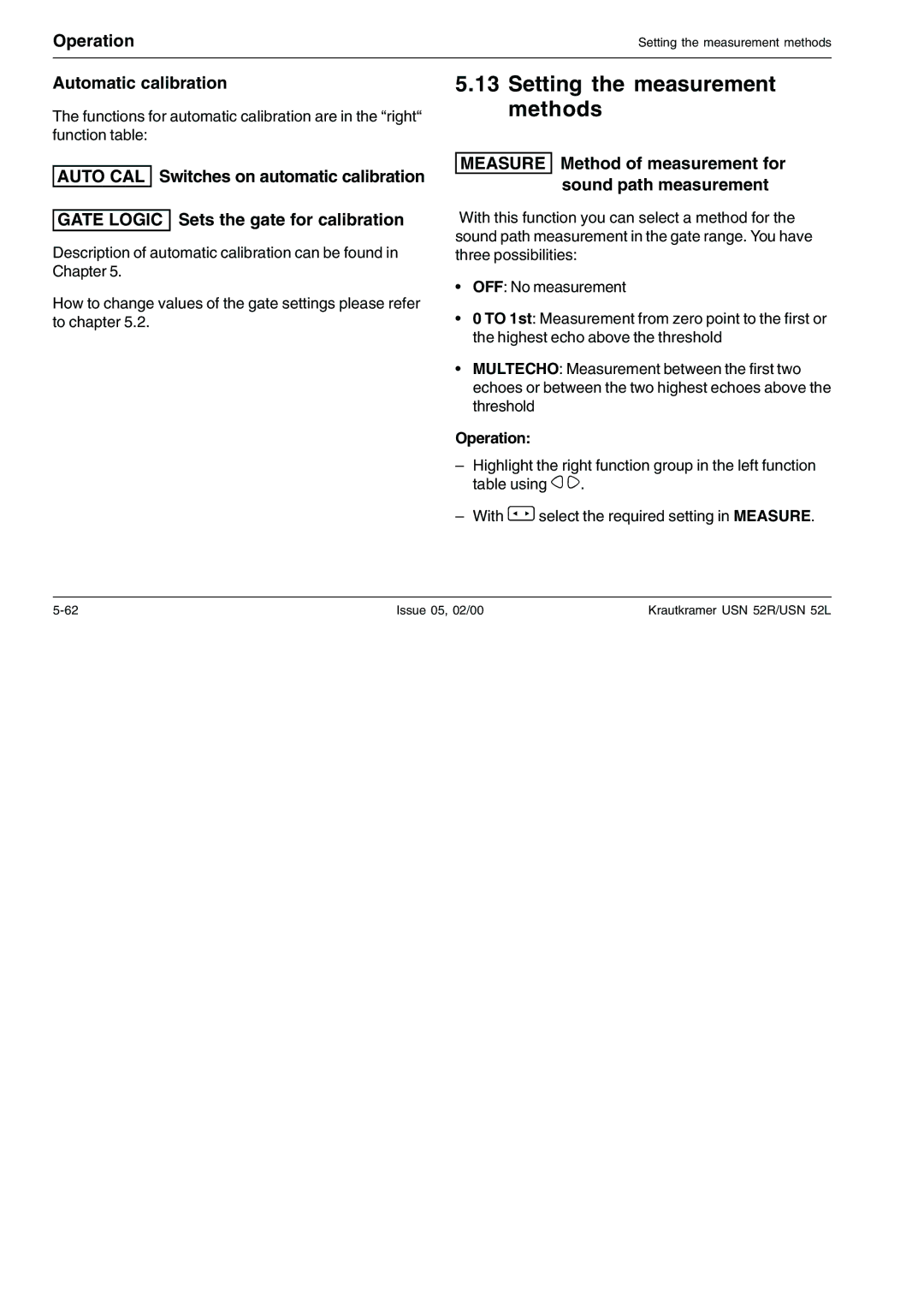 Epson USN 52R, USN 52L manual Setting the measurement methods, Measure Method of measurement for sound path measurement 