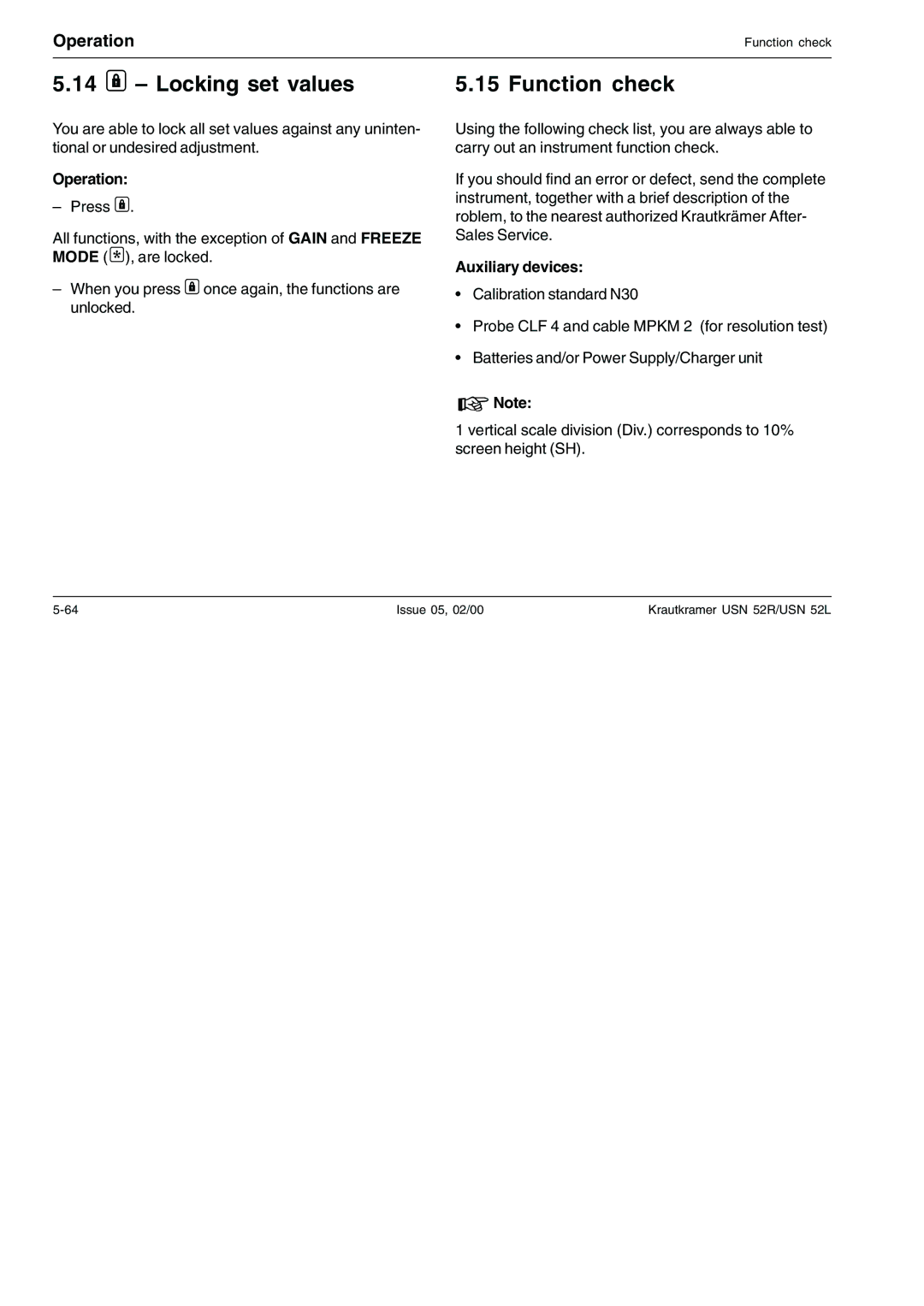 Epson USN 52R, USN 52L manual Locking set values, Function check, Auxiliary devices 