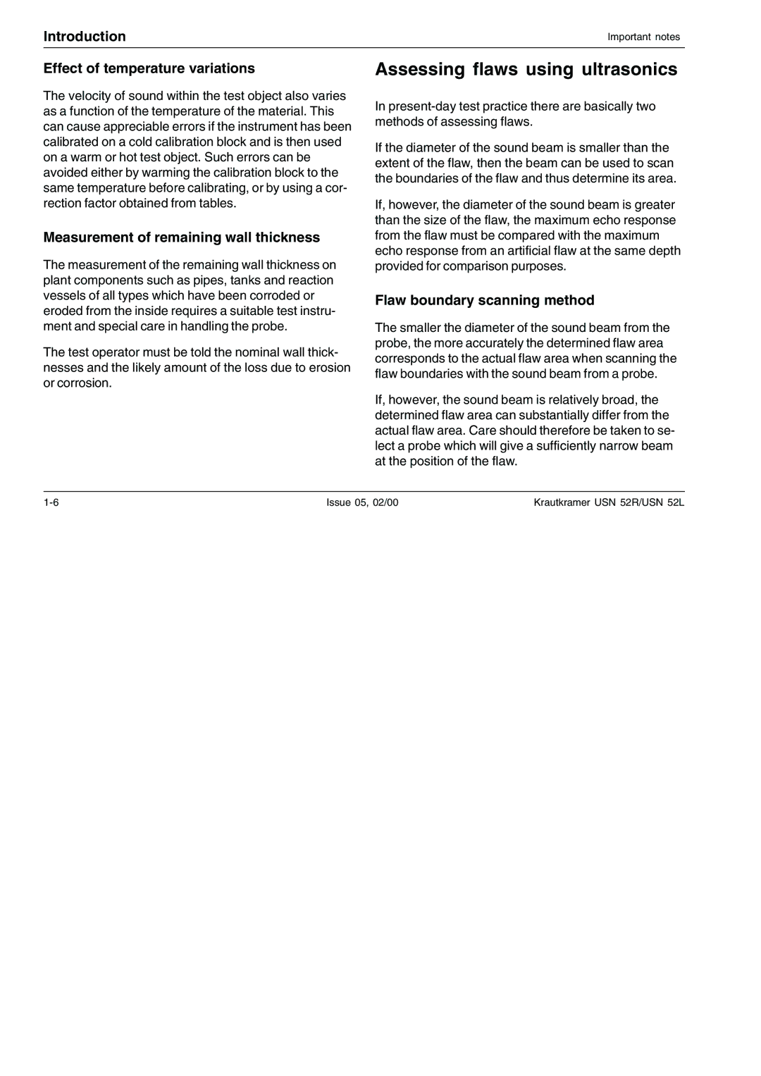 Epson USN 52R Assessing flaws using ultrasonics, Effect of temperature variations, Measurement of remaining wall thickness 