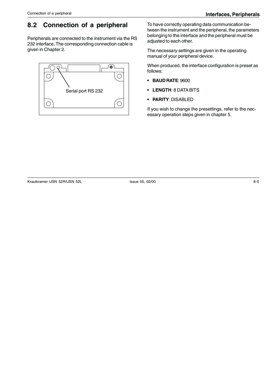 Epson USN 52L, USN 52R manual Connection of a peripheral, Baud Rate 