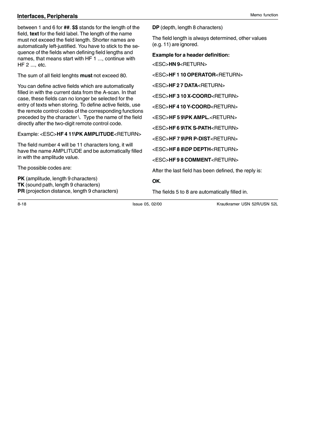 Epson USN 52R, USN 52L manual Example for a header definition Eschn 9RETURN 