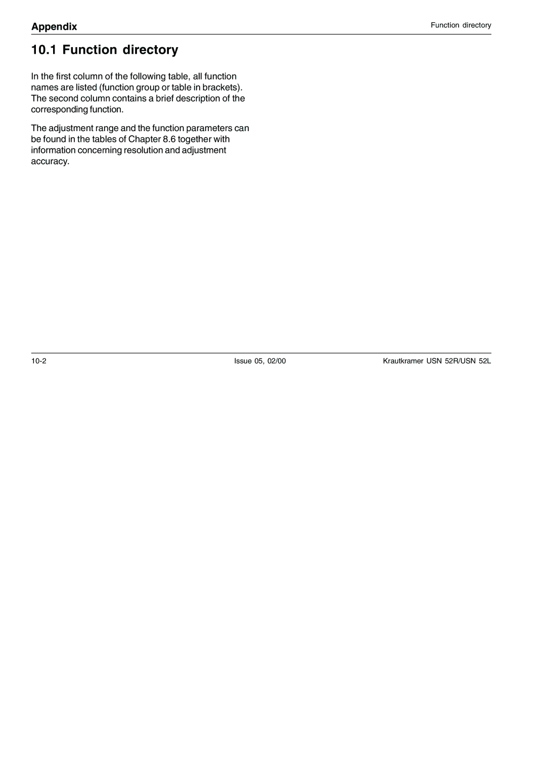 Epson USN 52R, USN 52L manual Function directory, Appendix 