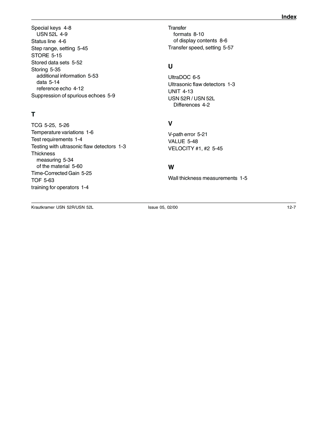 Epson manual Krautkramer USN 52R/USN 52L Issue 05, 02/00 12-7 