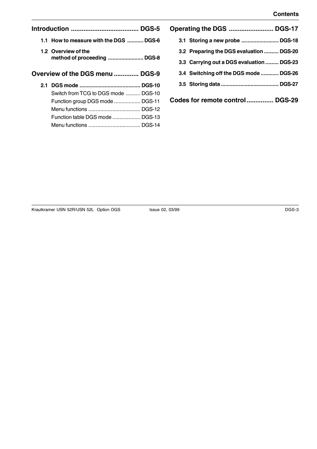 Epson USN 52L, USN 52R manual Contents, DGS-17, DGS-29, DGS-6, DGS-8 