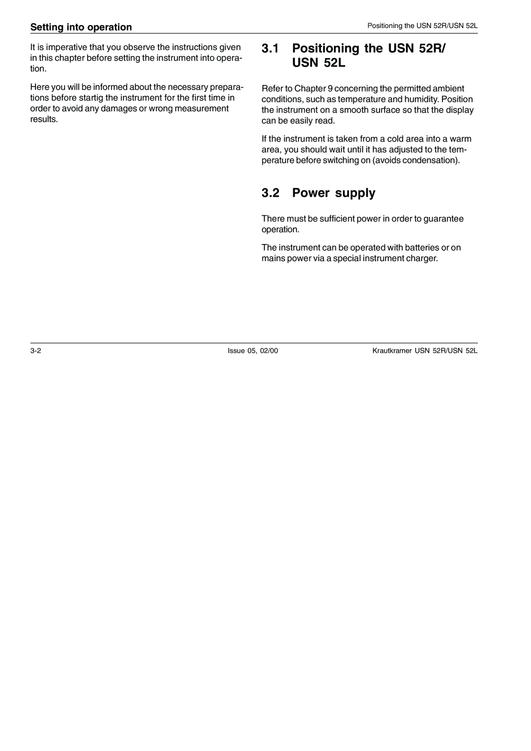 Epson manual Positioning the USN 52R/ USN 52L, Power supply, Setting into operation 