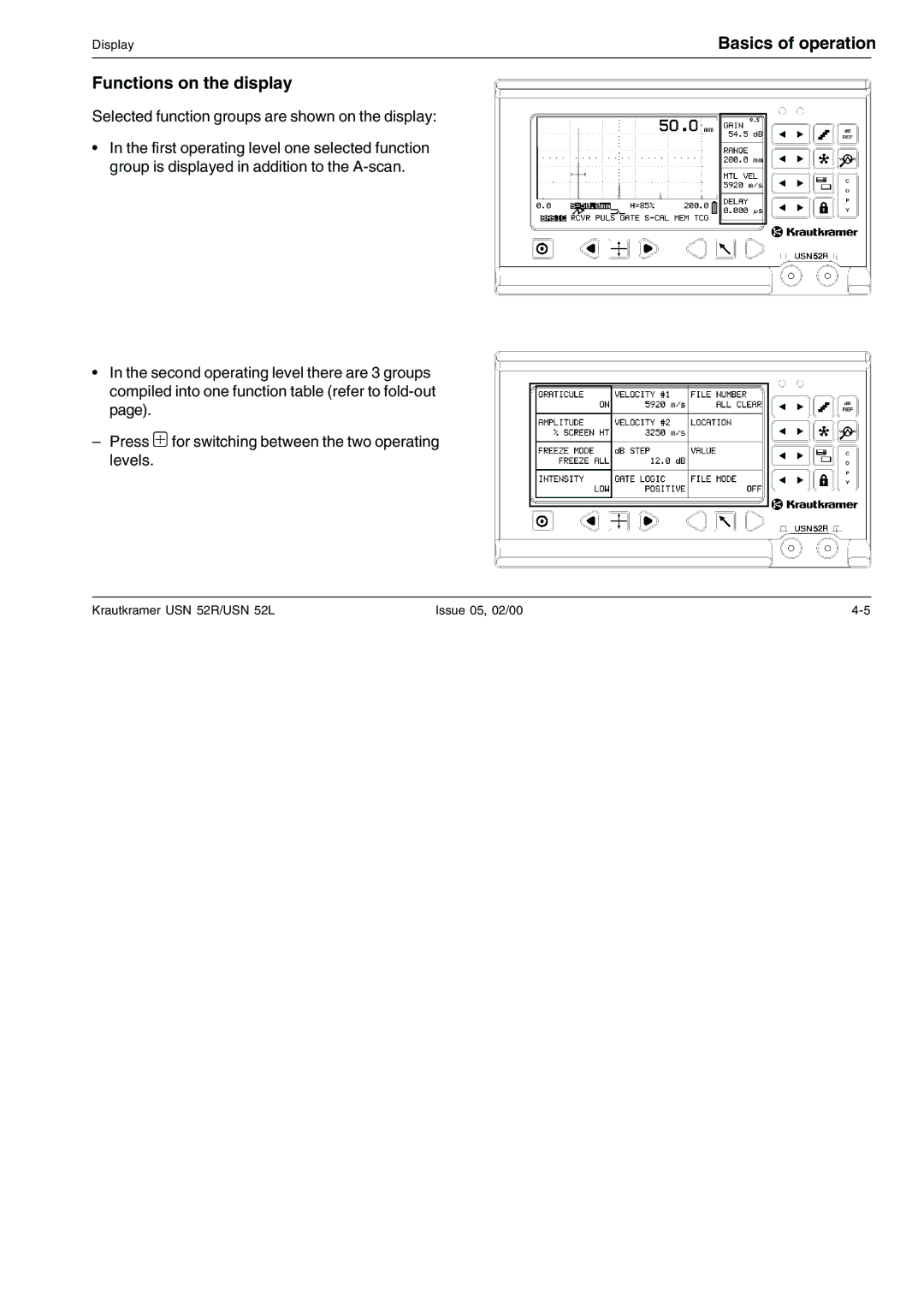 Epson USN 52L, USN 52R manual Functions on the display 