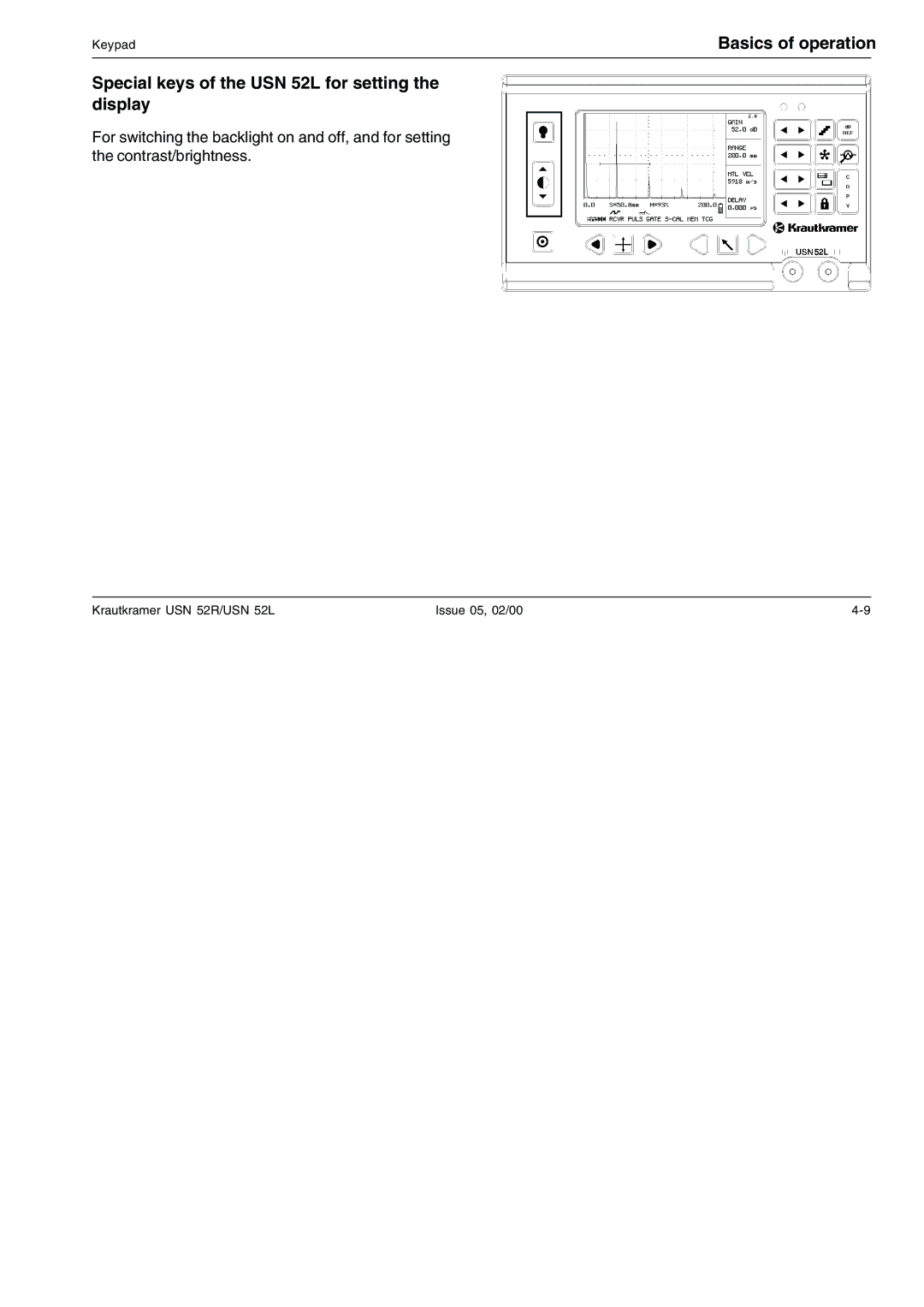 Epson USN 52R manual Special keys of the USN 52L for setting the display 