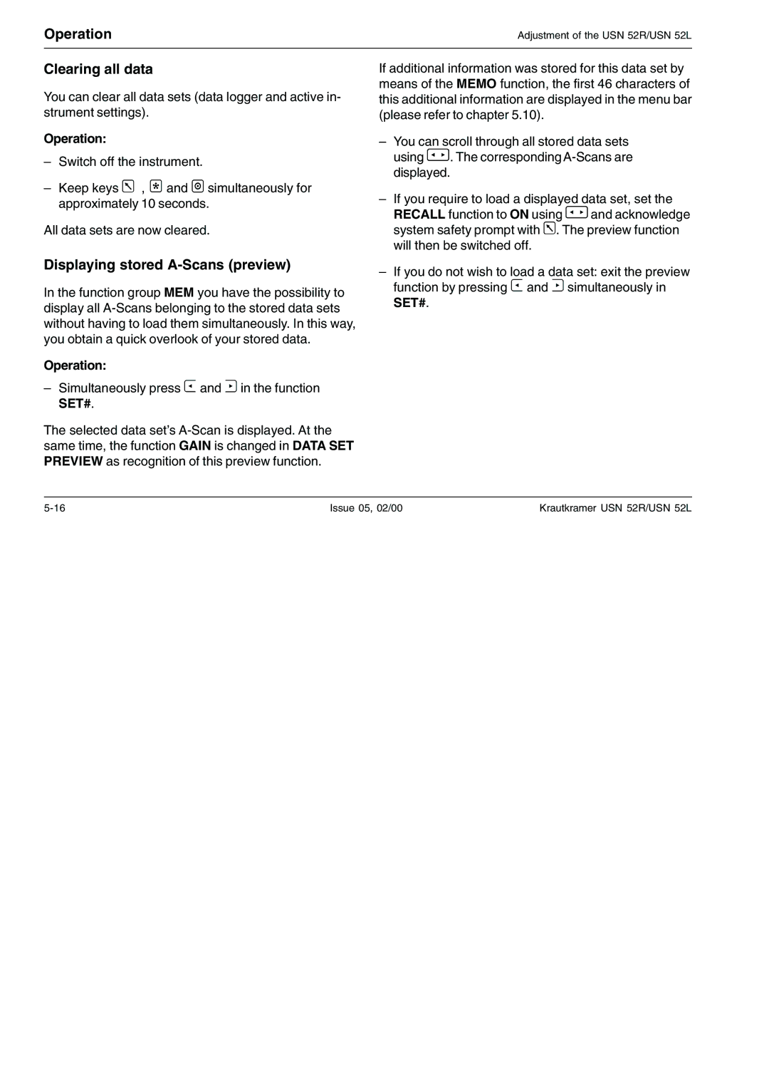 Epson USN 52R, USN 52L manual Clearing all data, Displaying stored A-Scans preview 