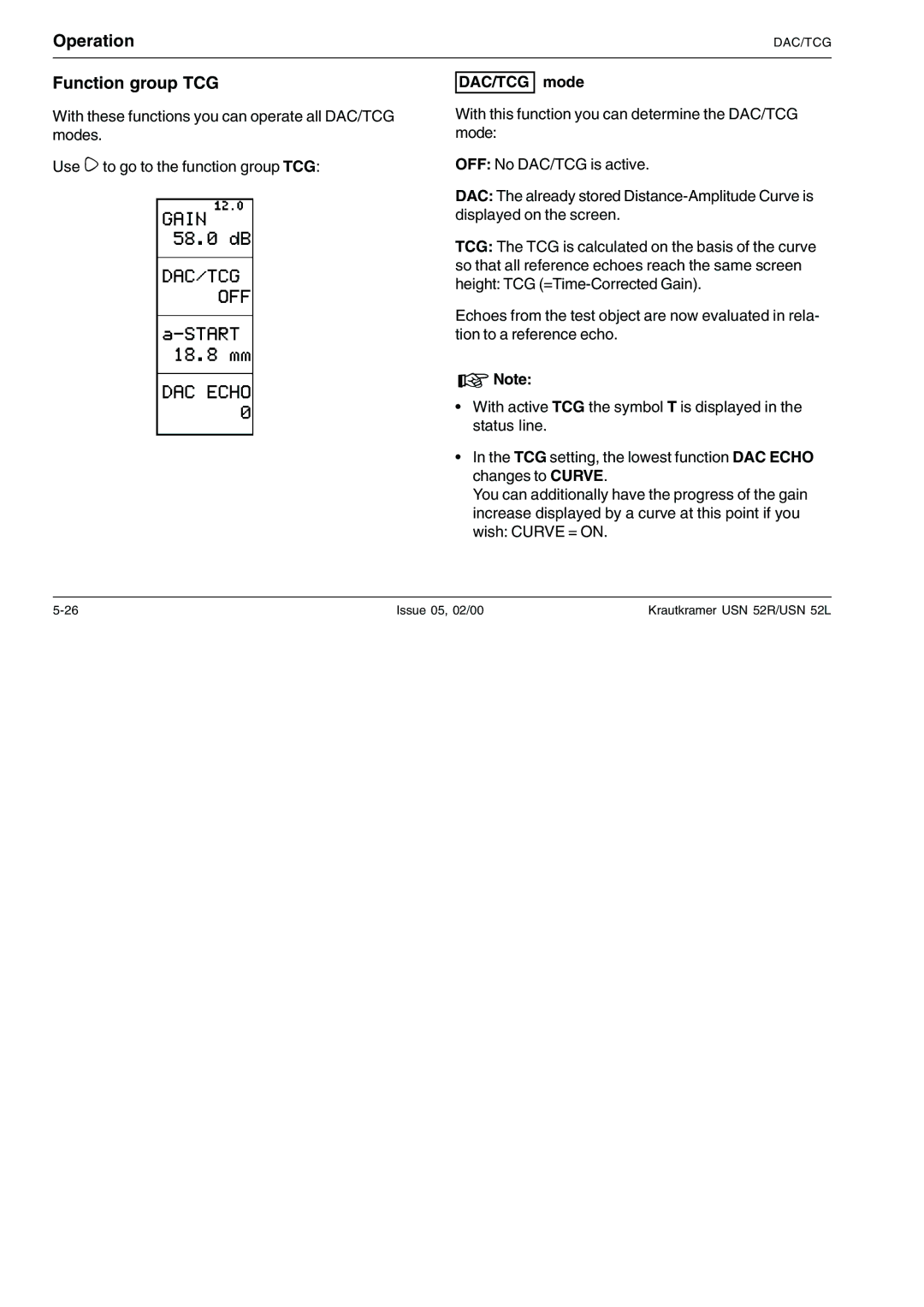 Epson USN 52R, USN 52L manual Function group TCG, DAC/TCG mode 