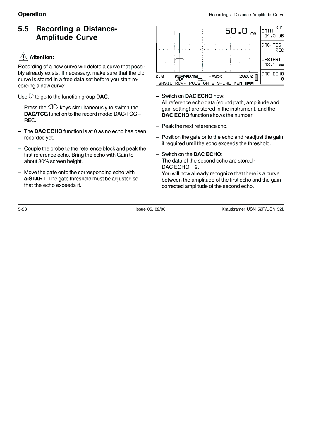 Epson USN 52R, USN 52L manual Recording a Distance- Amplitude Curve 