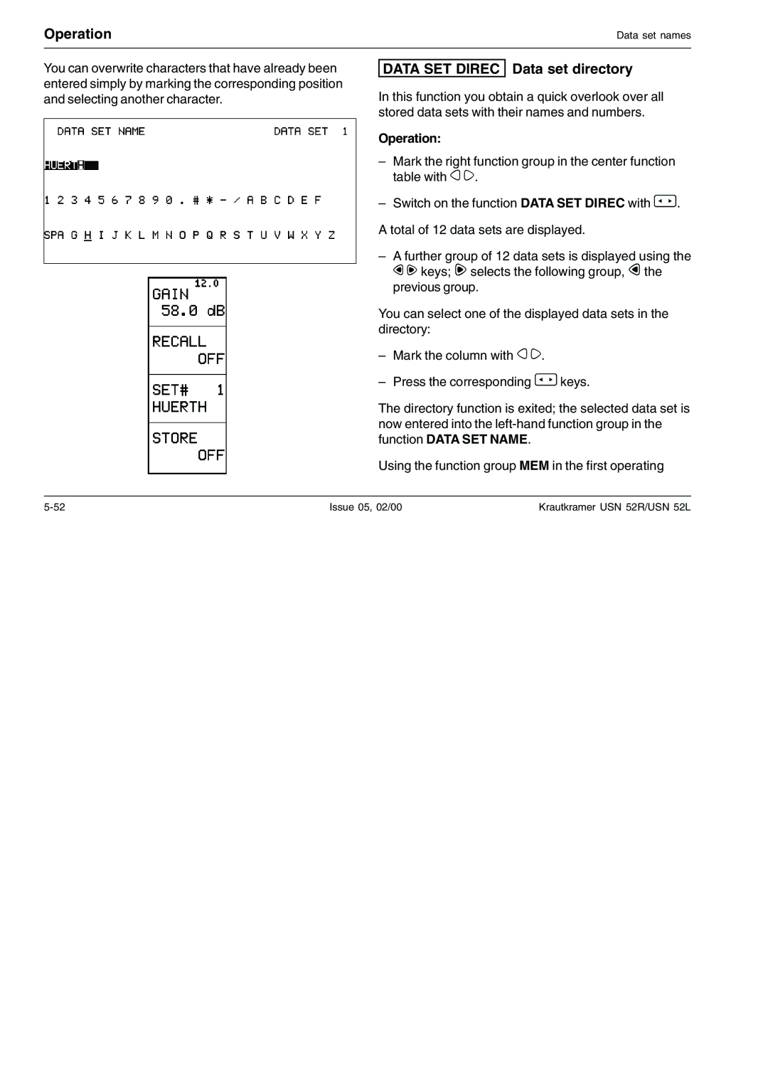 Epson USN 52R, USN 52L manual Data SET Direc Data set directory 