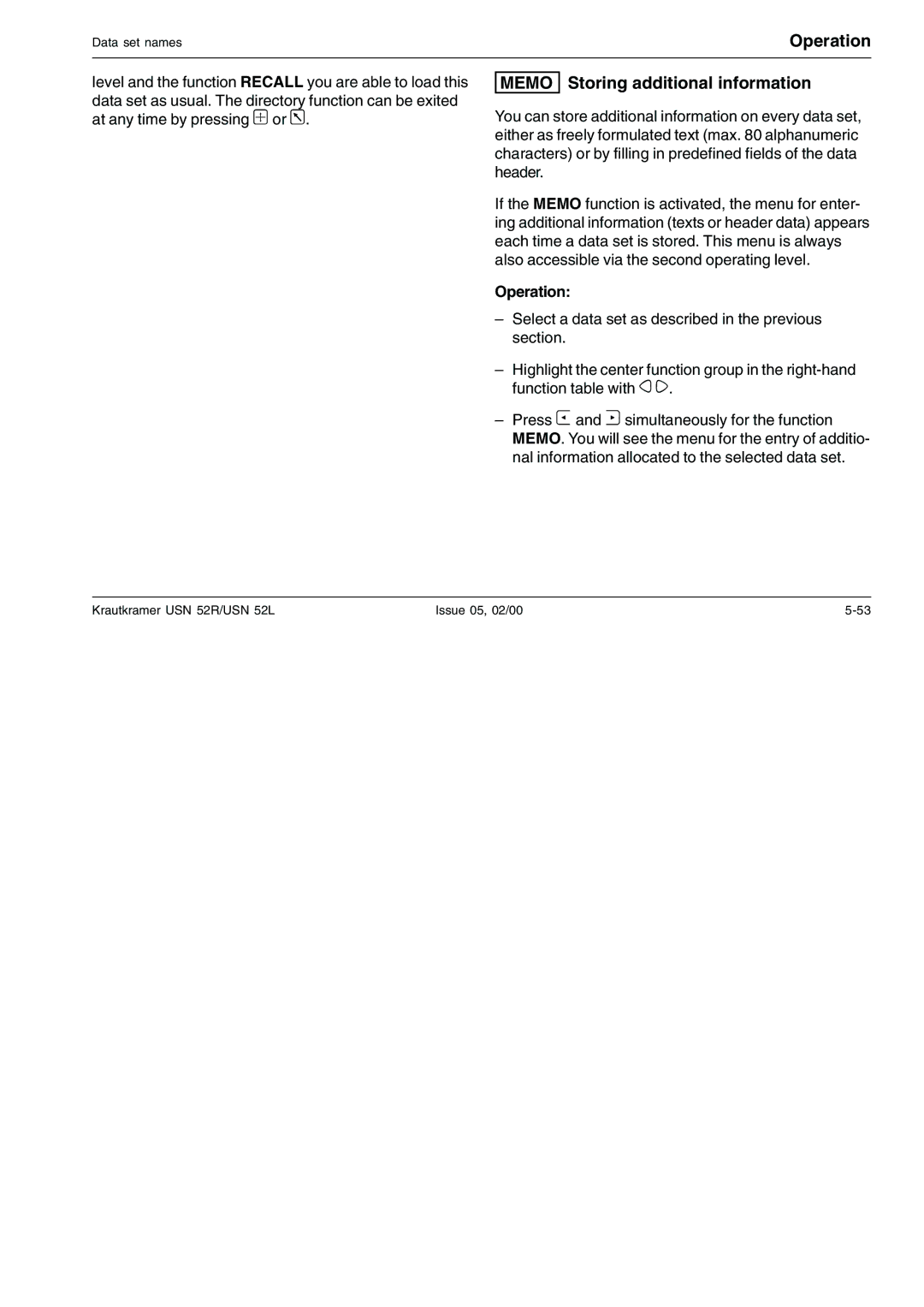 Epson USN 52L, USN 52R manual Memo Storing additional information 