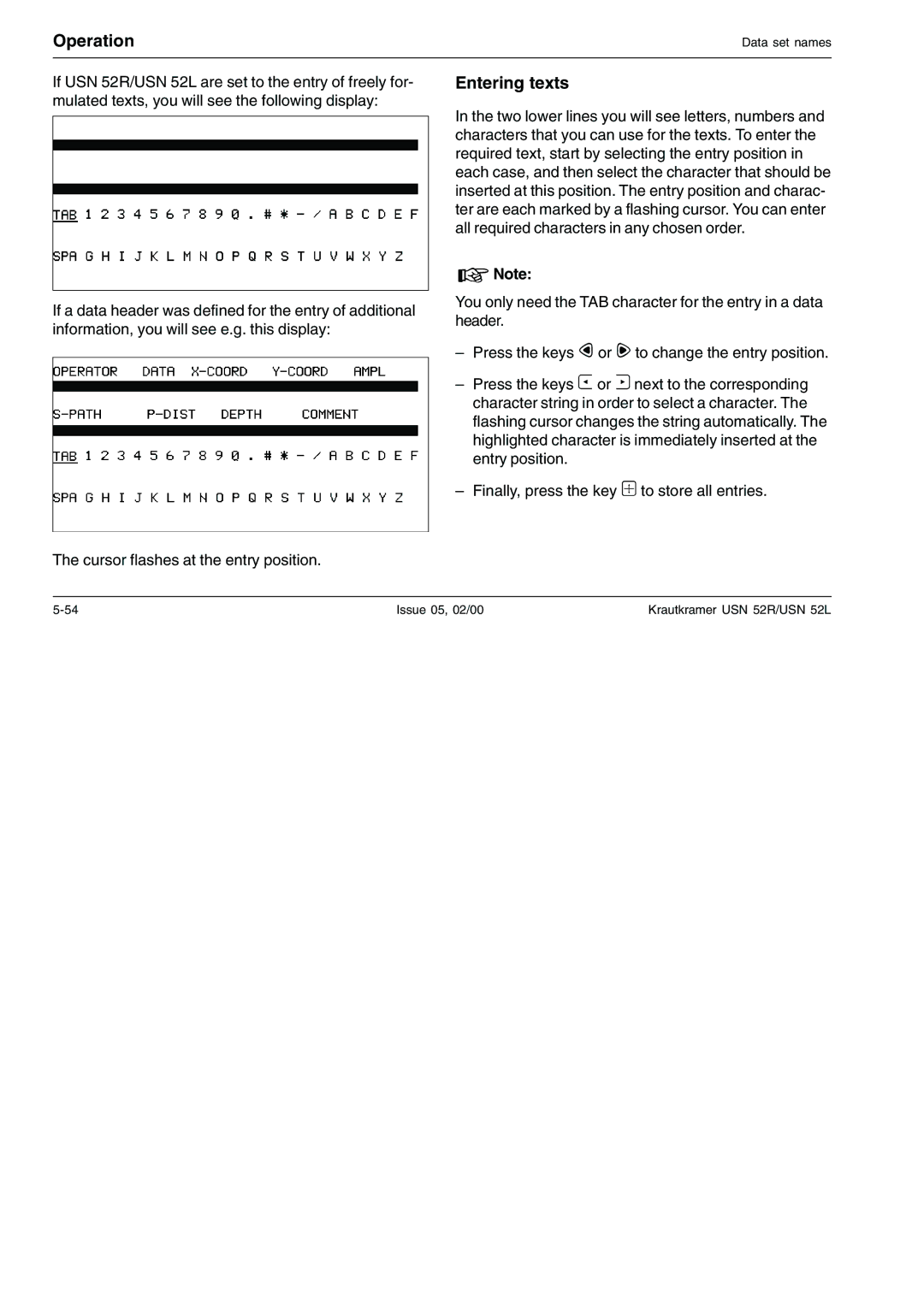 Epson USN 52R, USN 52L manual Entering texts 