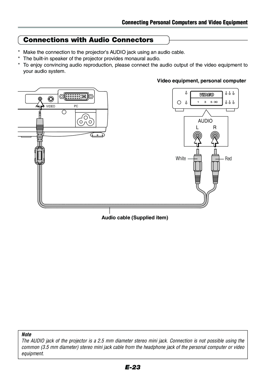 Epson V-1100 Connections with Audio Connectors, Video equipment, personal computer, White Red, Audio cable Supplied item 