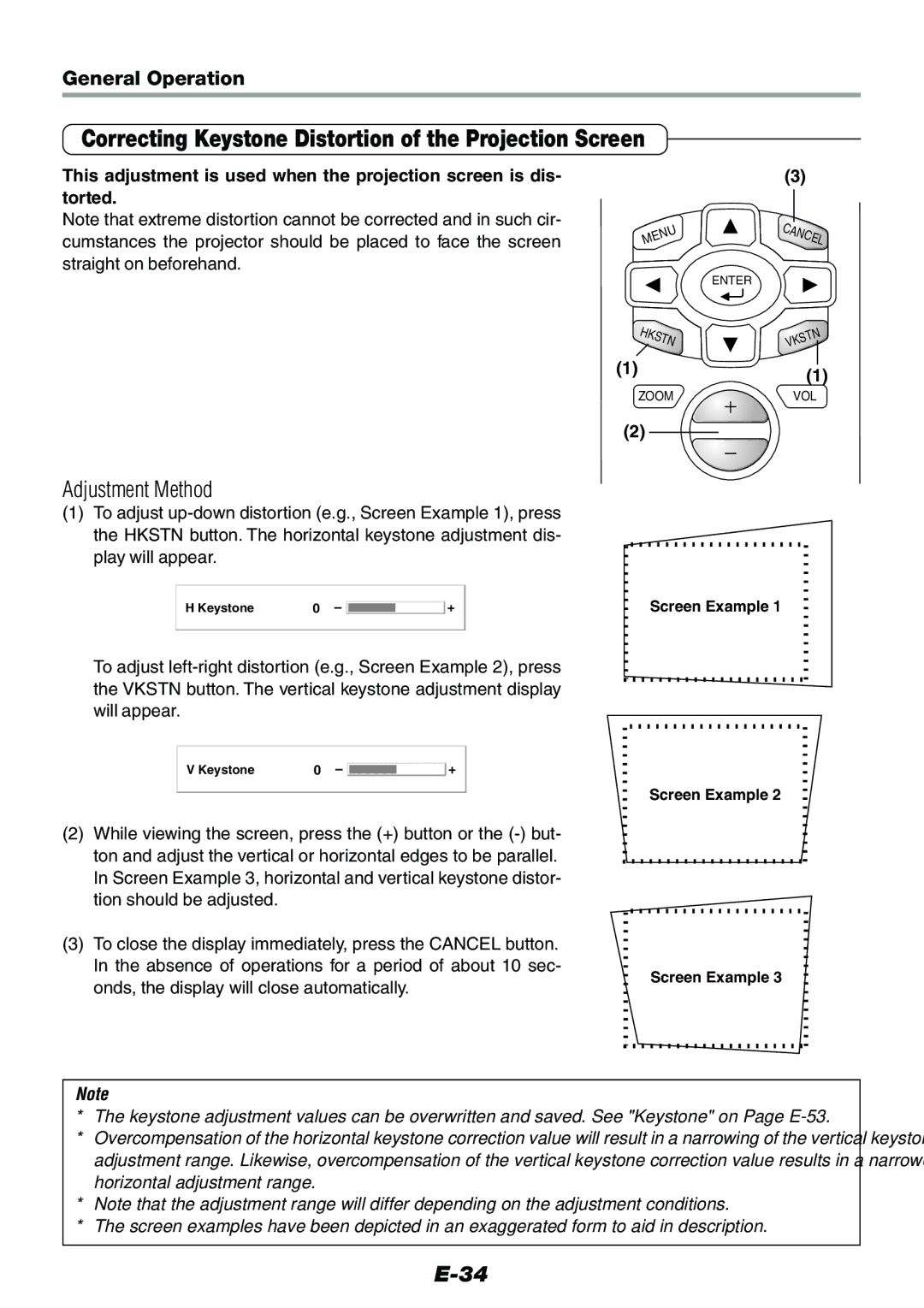 Epson V-1100 user manual Correcting Keystone Distortion of the Projection Screen, Adjustment Method, Straight on beforehand 