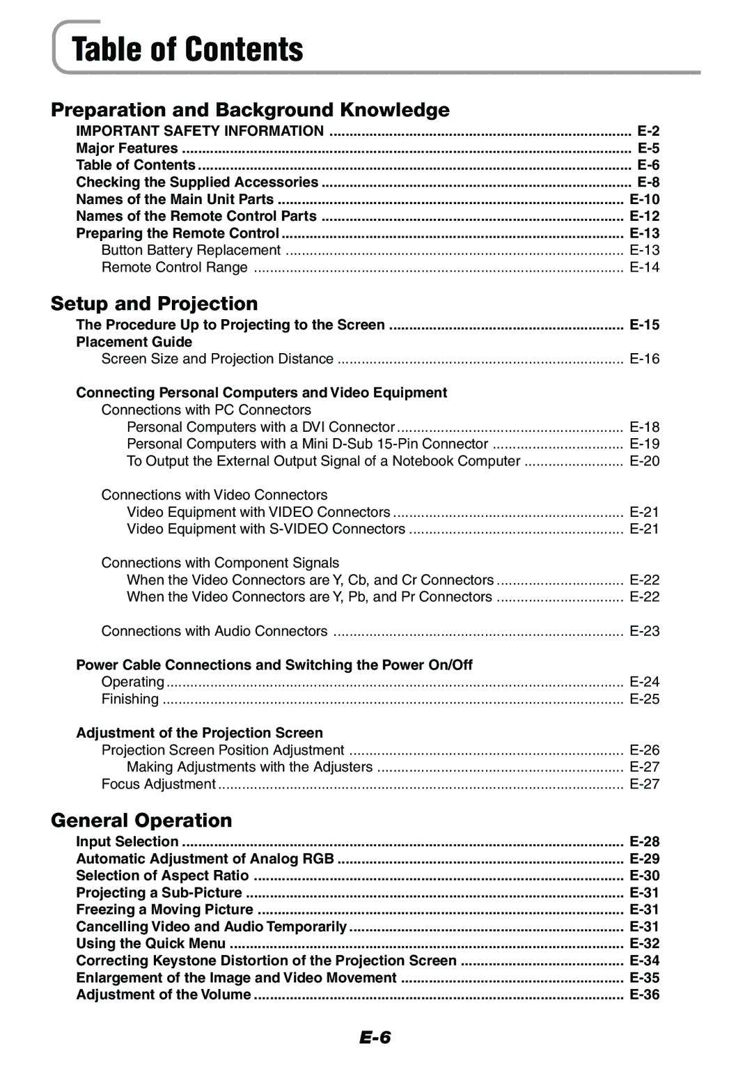 Epson V-1100 user manual Table of Contents 