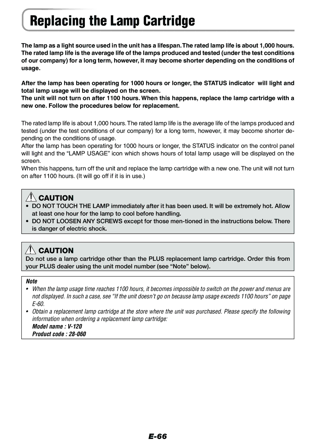 Epson V-1100 user manual Replacing the Lamp Cartridge 