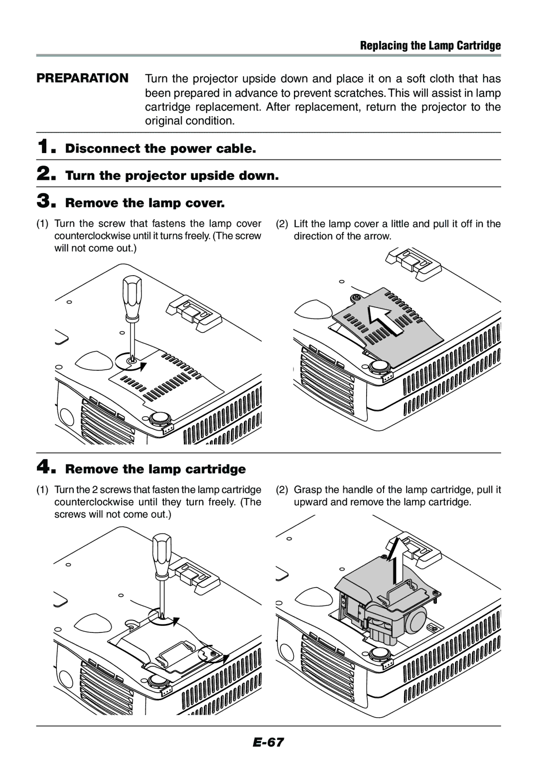 Epson V-1100 user manual Remove the lamp cartridge, Replacing the Lamp Cartridge 