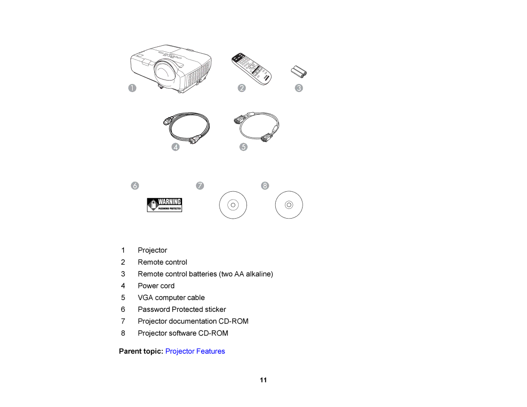 Epson V11H469020 manual Parent topic Projector Features 