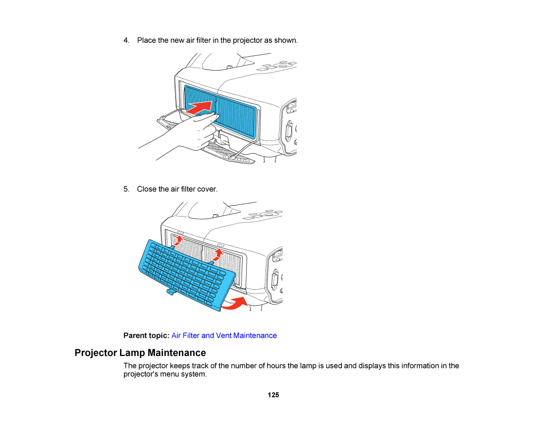 Epson V11H469020 manual Projector Lamp Maintenance 