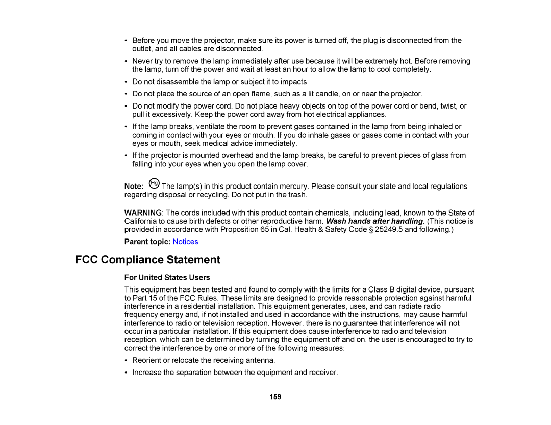 Epson V11H469020 manual FCC Compliance Statement, For United States Users 