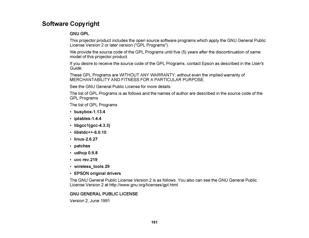 Epson V11H469020 manual Software Copyright, Gnu Gpl 