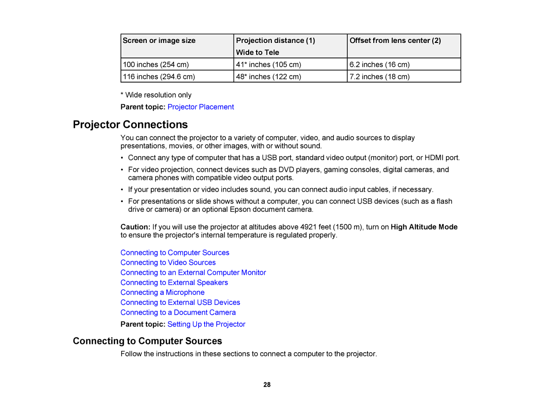 Epson V11H469020 manual Projector Connections, Connecting to Computer Sources 