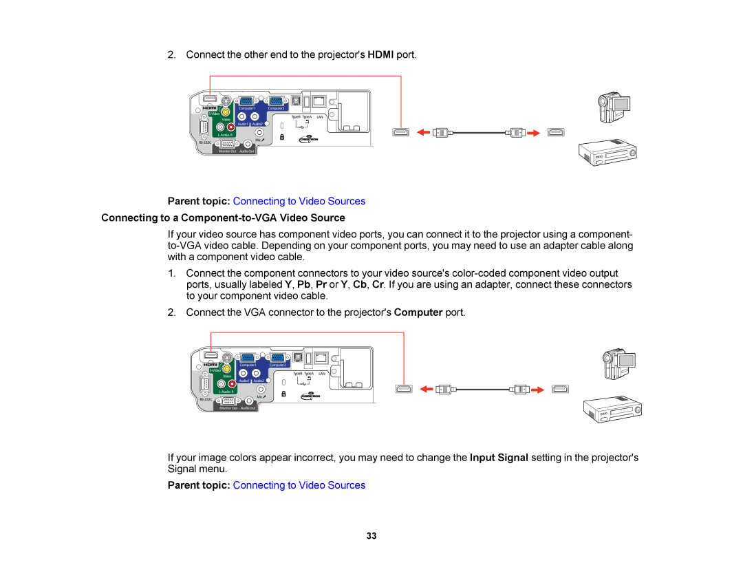 Epson V11H469020 manual Connecting to a Component-to-VGA Video Source 