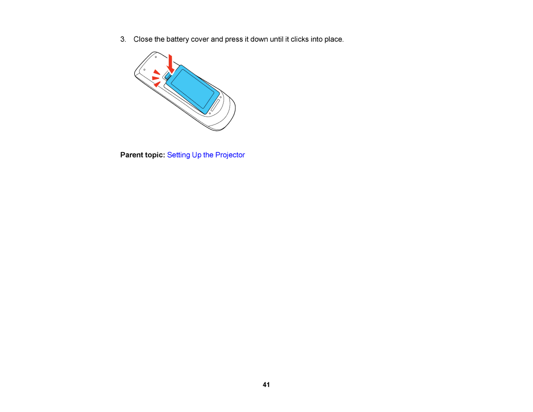 Epson V11H469020 manual Parent topic Setting Up the Projector 