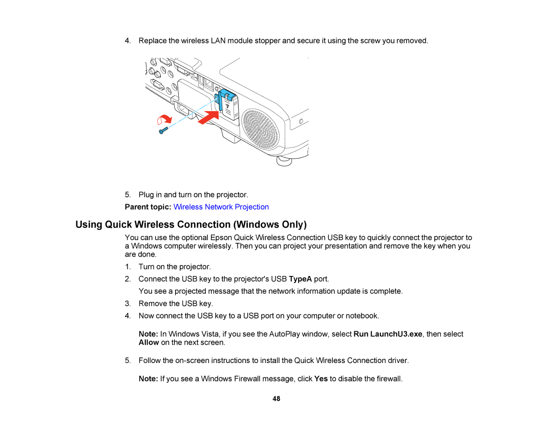 Epson V11H469020 manual Using Quick Wireless Connection Windows Only 