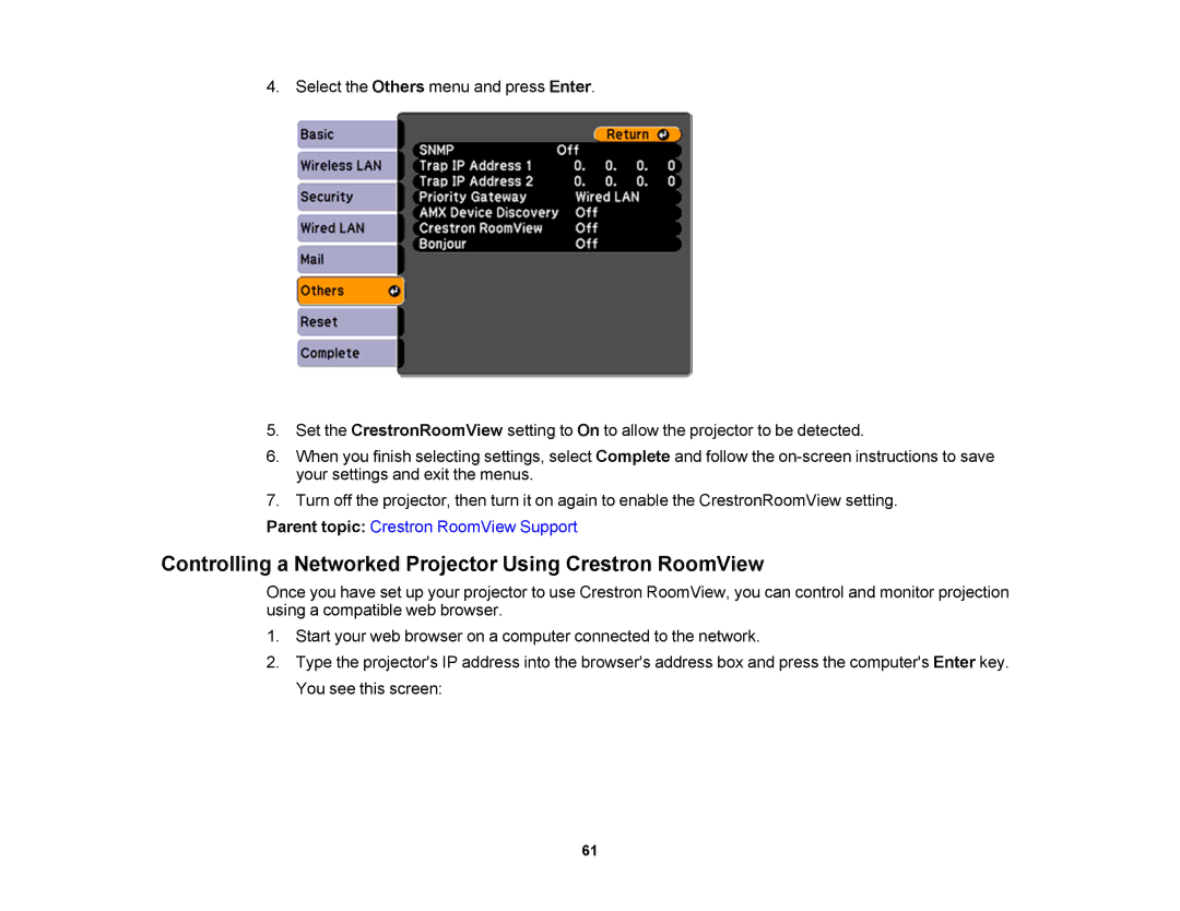 Epson V11H469020 manual Controlling a Networked Projector Using Crestron RoomView 