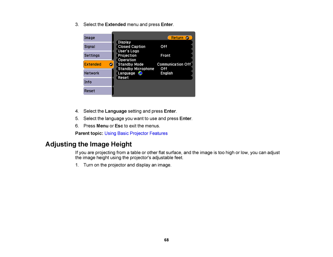 Epson V11H469020 manual Adjusting the Image Height 