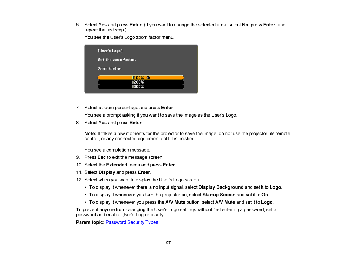 Epson V11H469020 manual Parent topic Password Security Types 