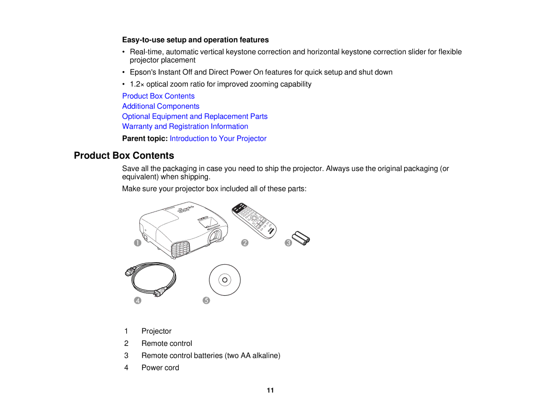 Epson V11H561020 manual Product Box Contents 