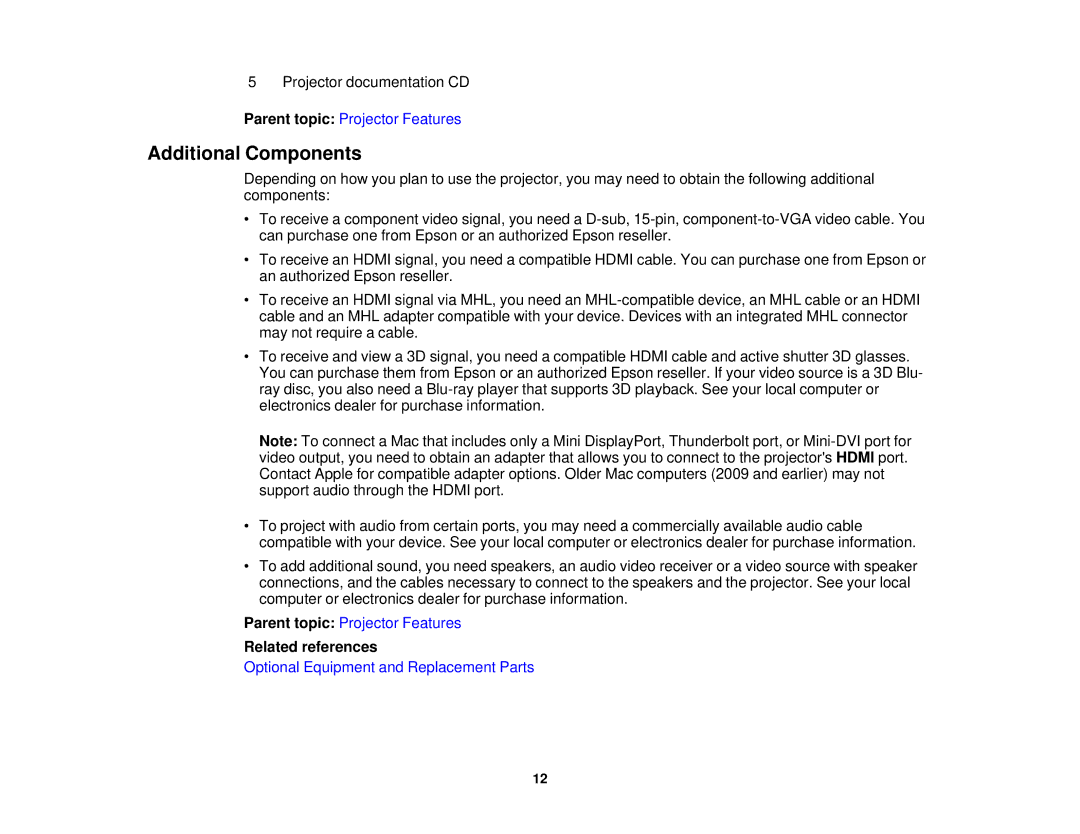 Epson V11H561020 manual Additional Components, Related references 