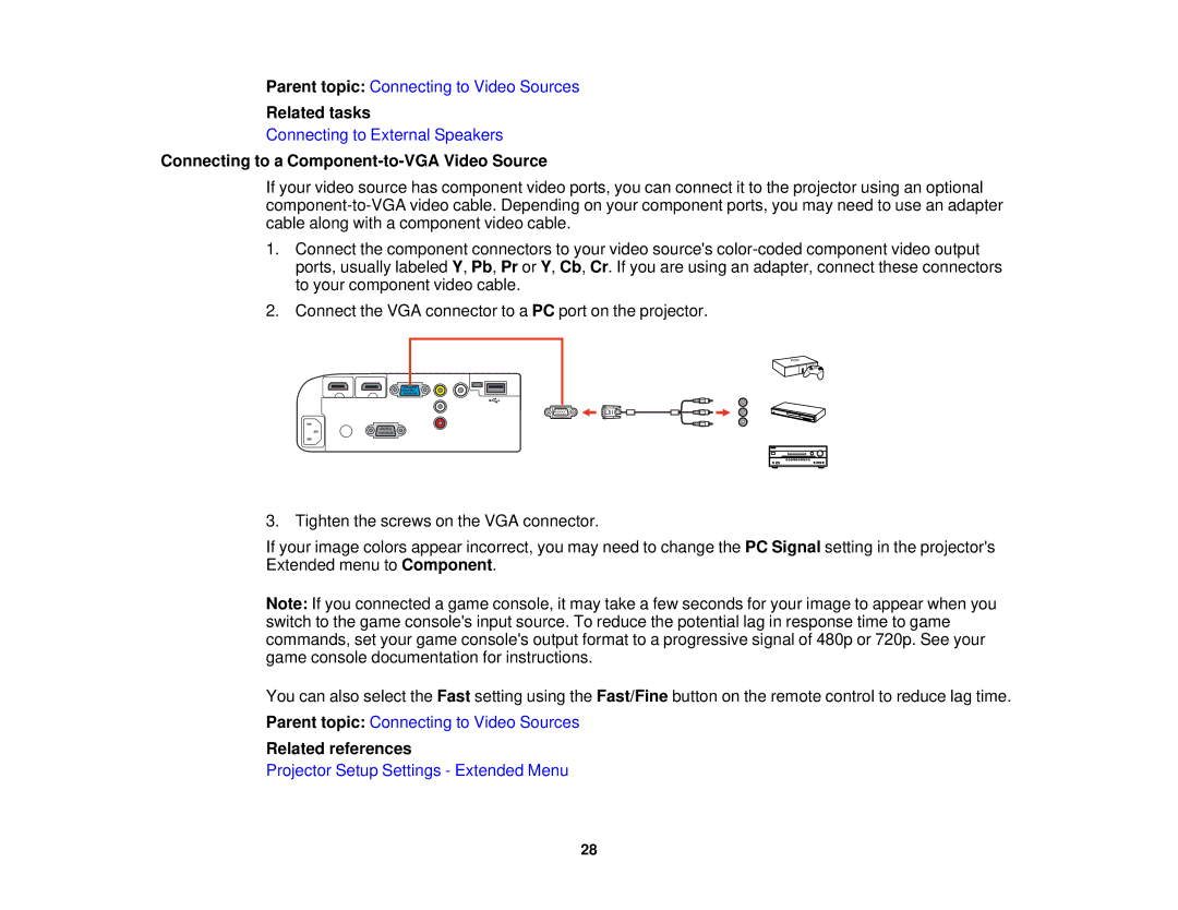 Epson V11H561020 manual Connecting to a Component-to-VGA Video Source 