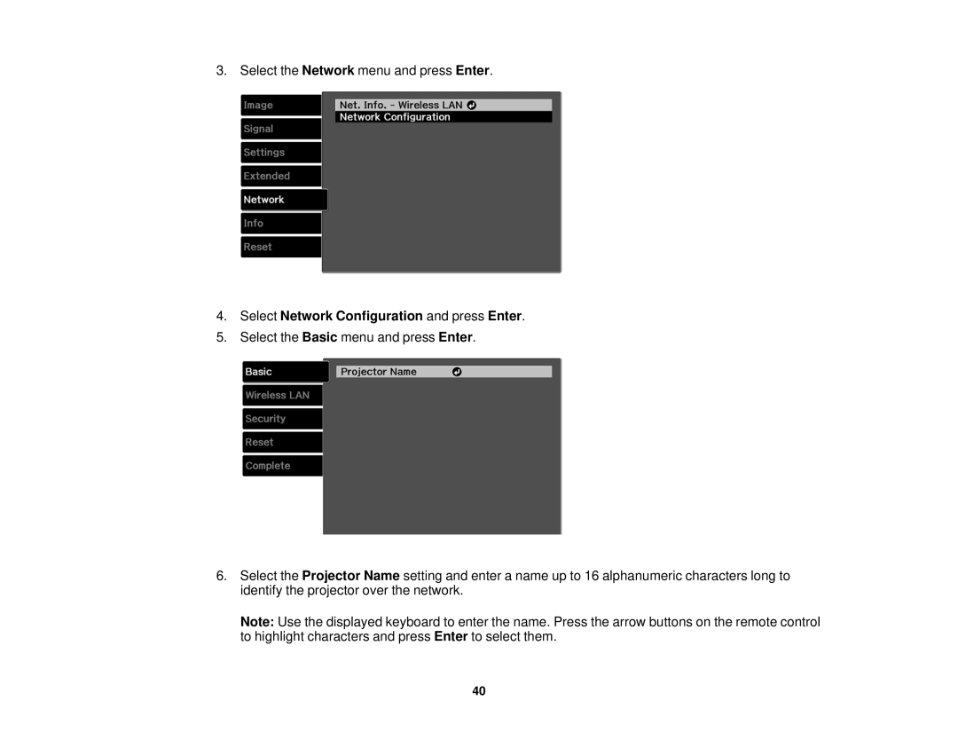 Epson V11H561020 manual Select Network Configuration and press Enter 