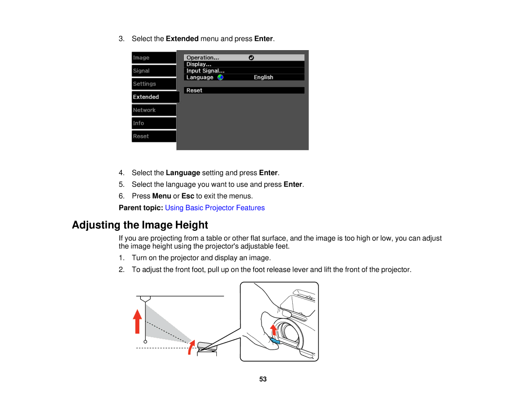 Epson V11H561020 manual Adjusting the Image Height 