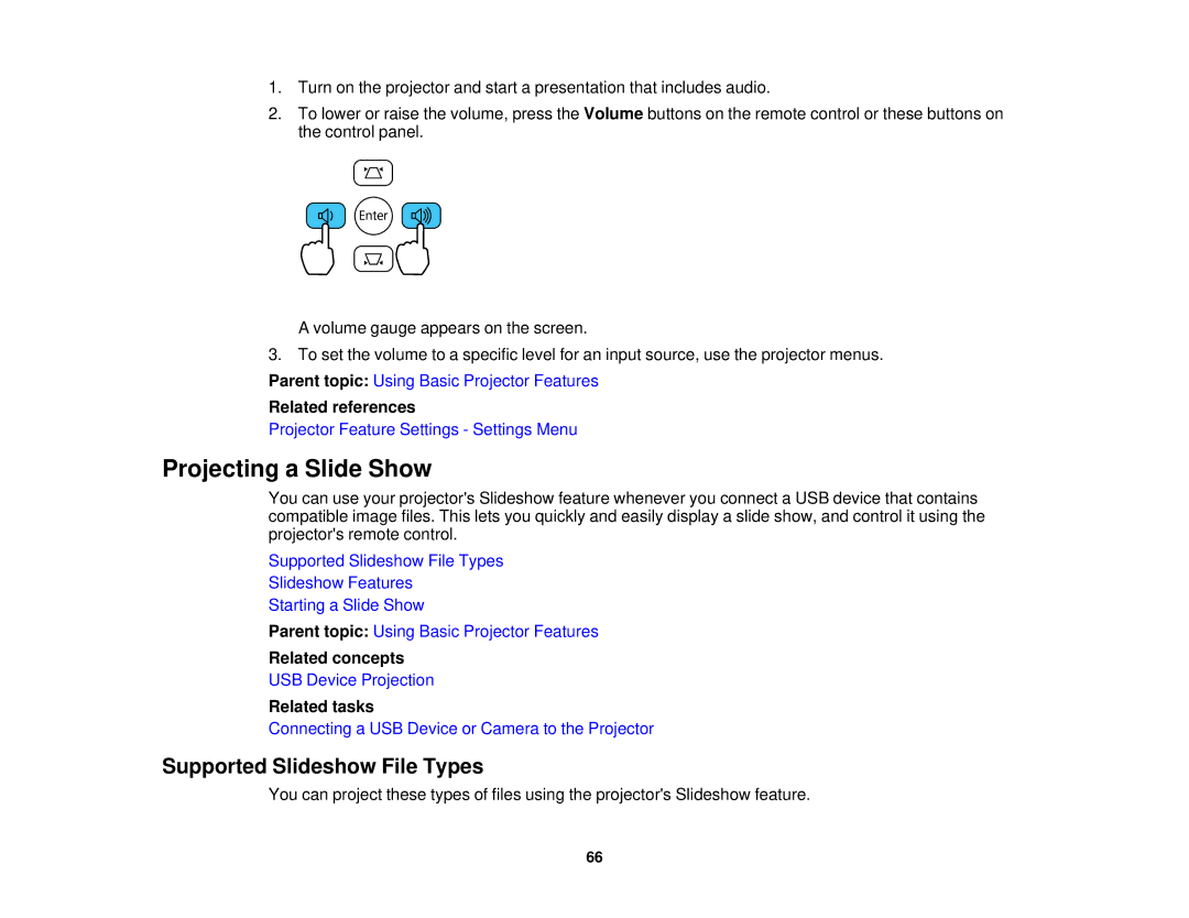 Epson V11H561020 manual Projecting a Slide Show, Supported Slideshow File Types 