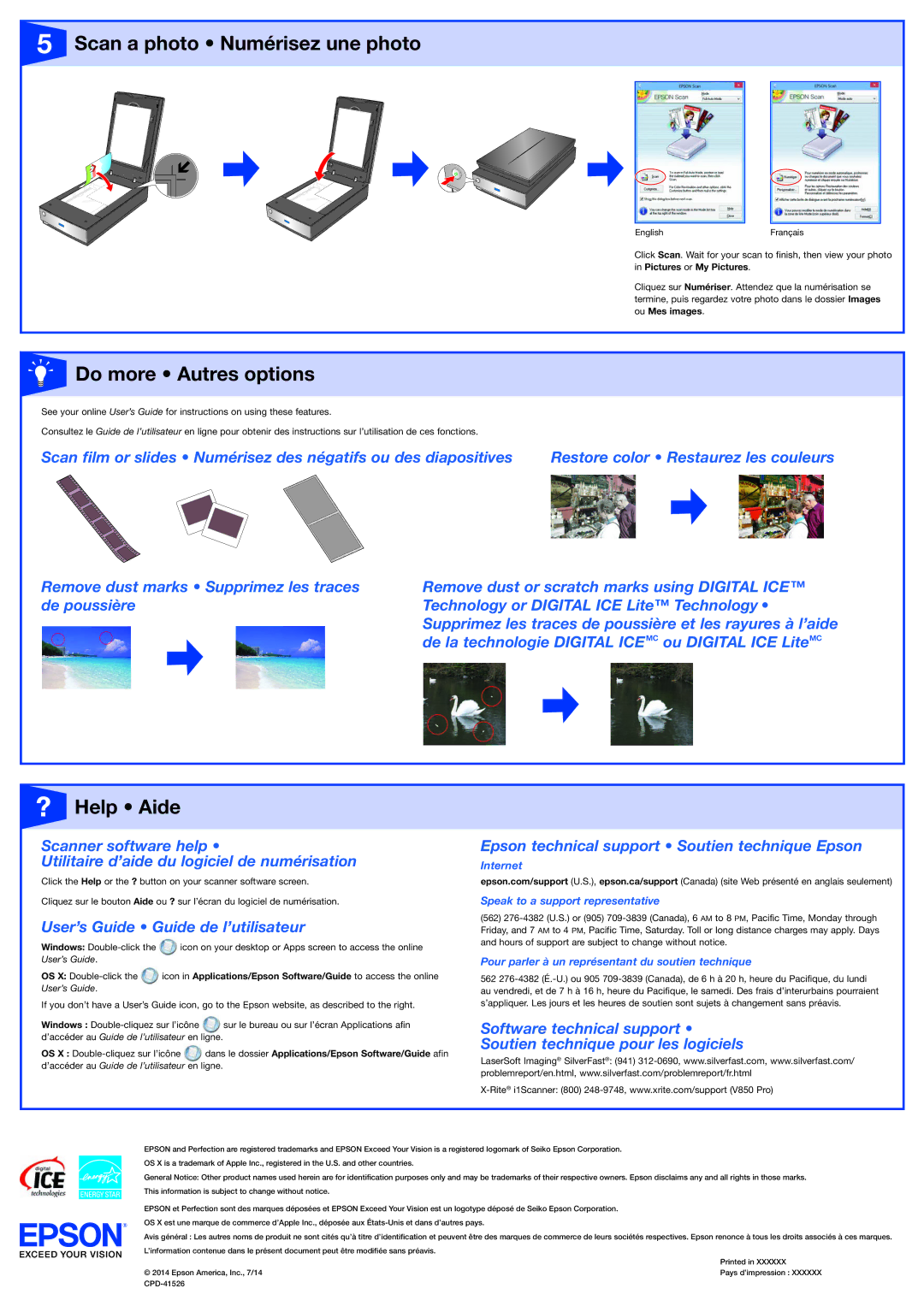 Epson V800 manual Scan a photo Numérisez une photo, Do more Autres options, ? Help Aide 