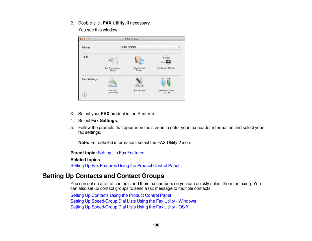 Epson WF-2630 manual Setting Up Contacts and Contact Groups 