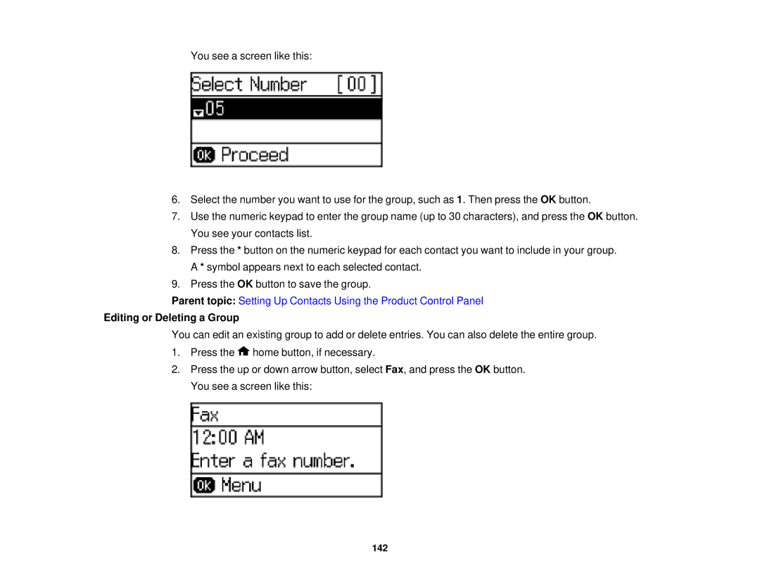 Epson WF-2630 manual Editing or Deleting a Group 