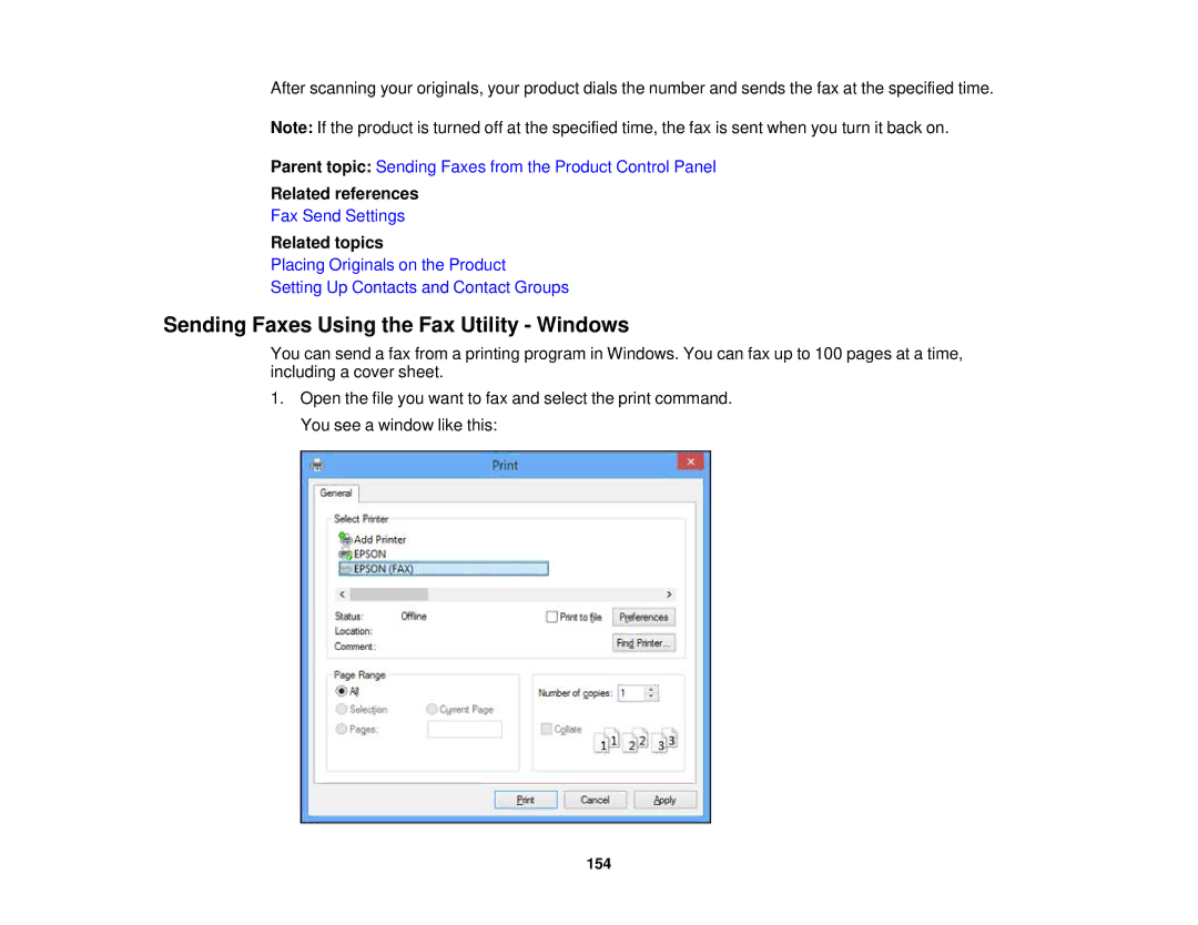 Epson WF-2630 manual Sending Faxes Using the Fax Utility Windows 