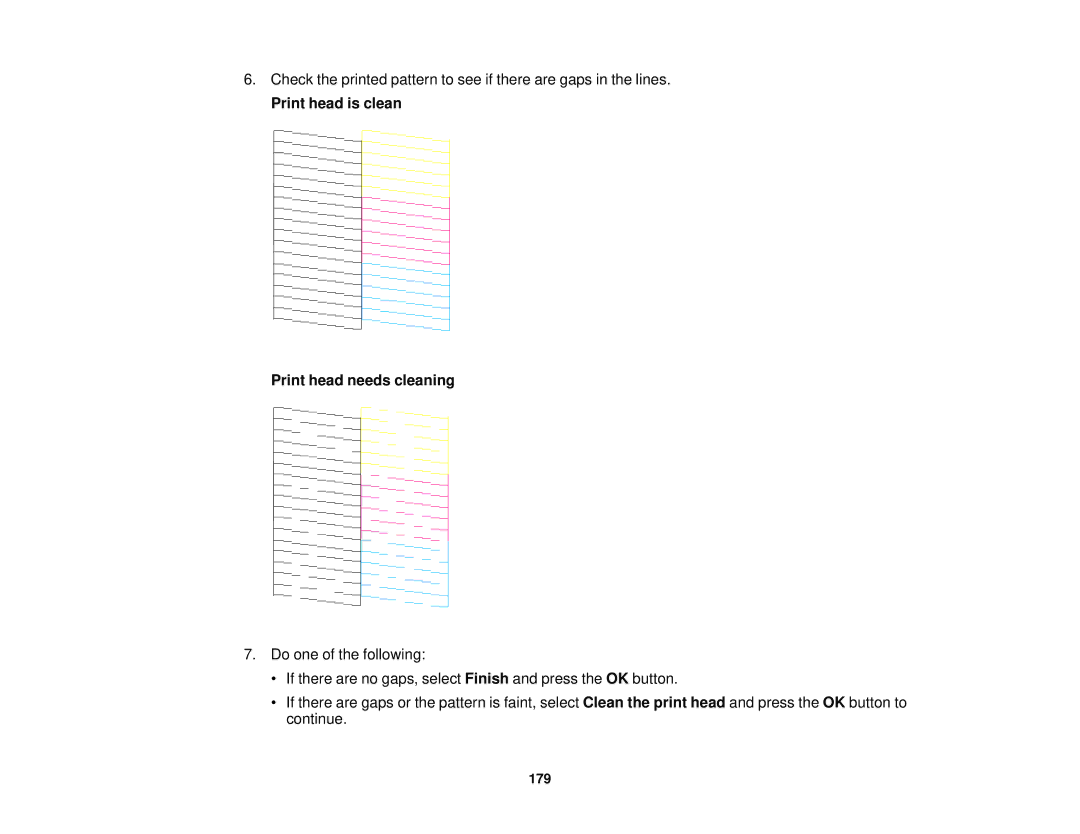 Epson WF-2630 manual Print head is clean Print head needs cleaning 