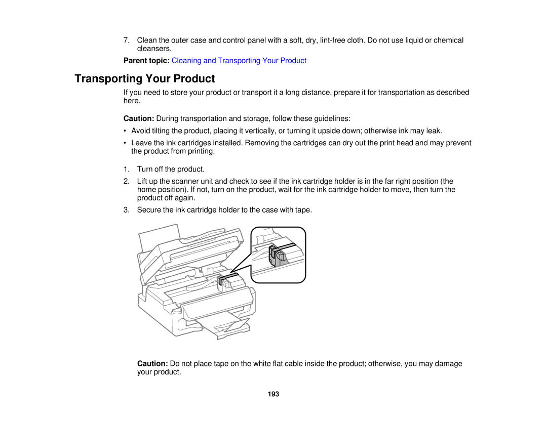 Epson WF-2630 manual Transporting Your Product 